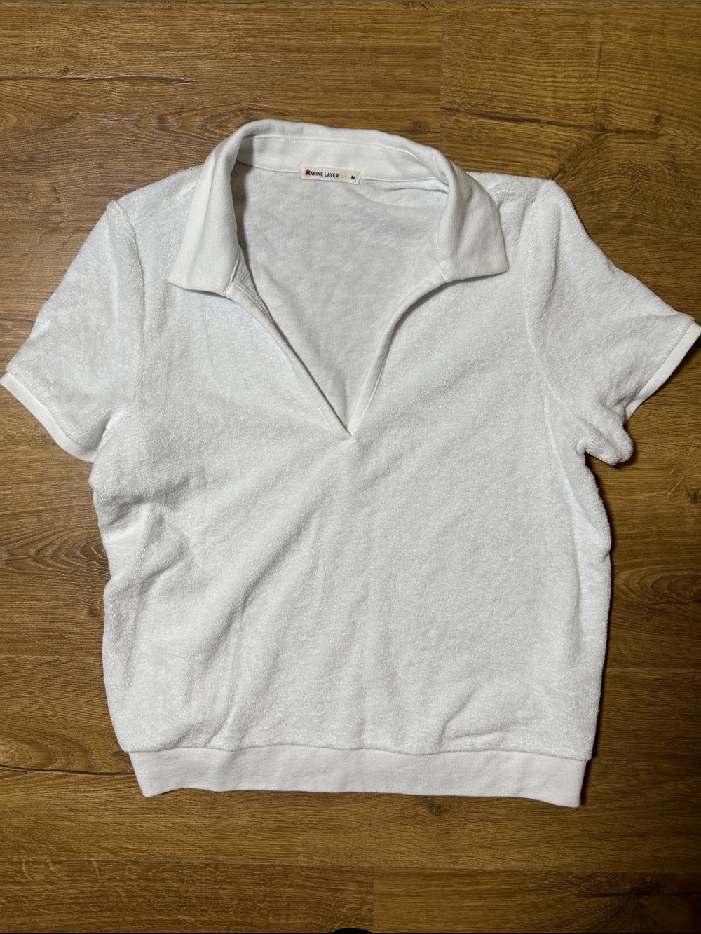 Marine Layer White Terry Short Sleeve Open-Collar Shirt Size Medium